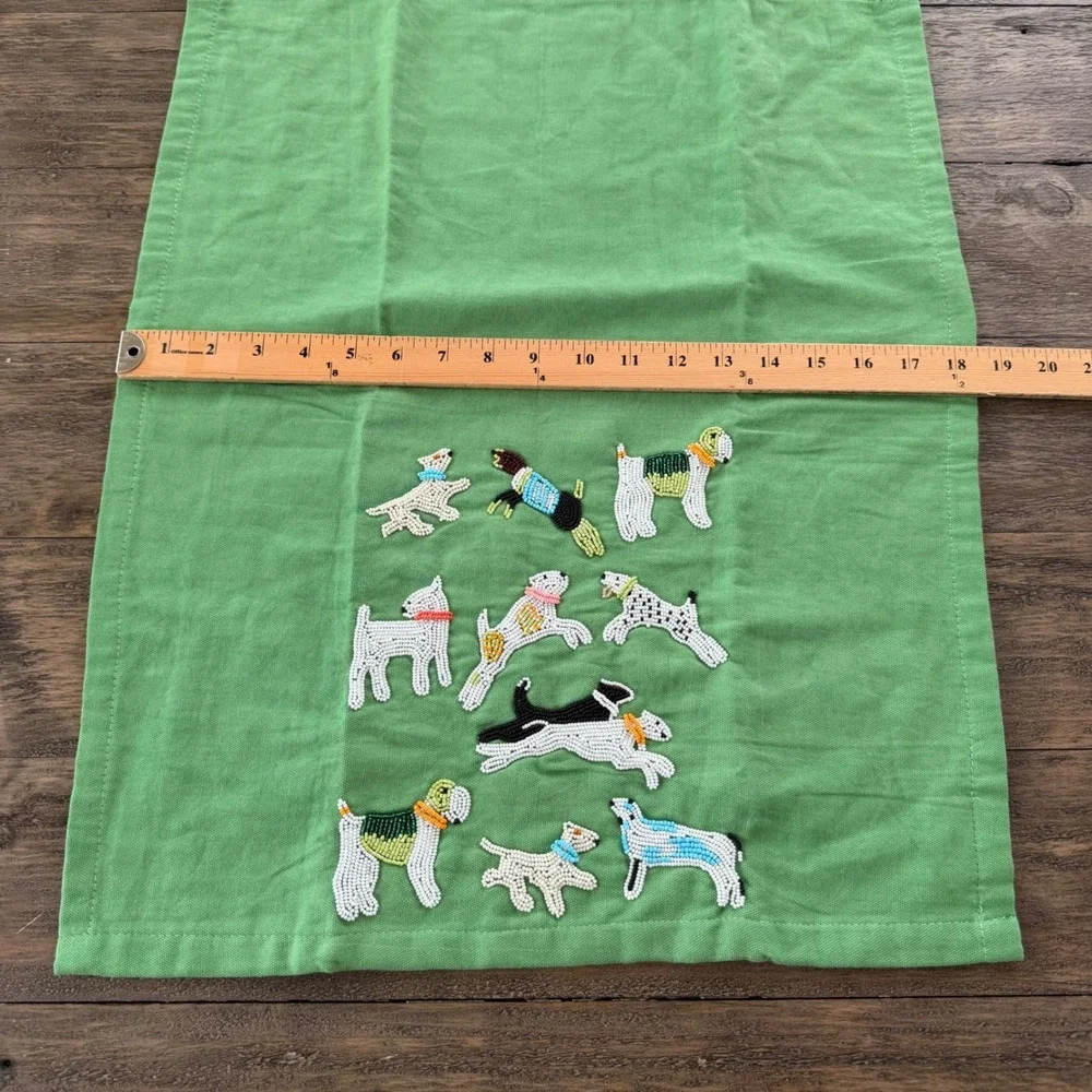 Saint Austin Green Beaded Dog Tea Towel Hand Embroidered Kitchen Decor 18x24‎